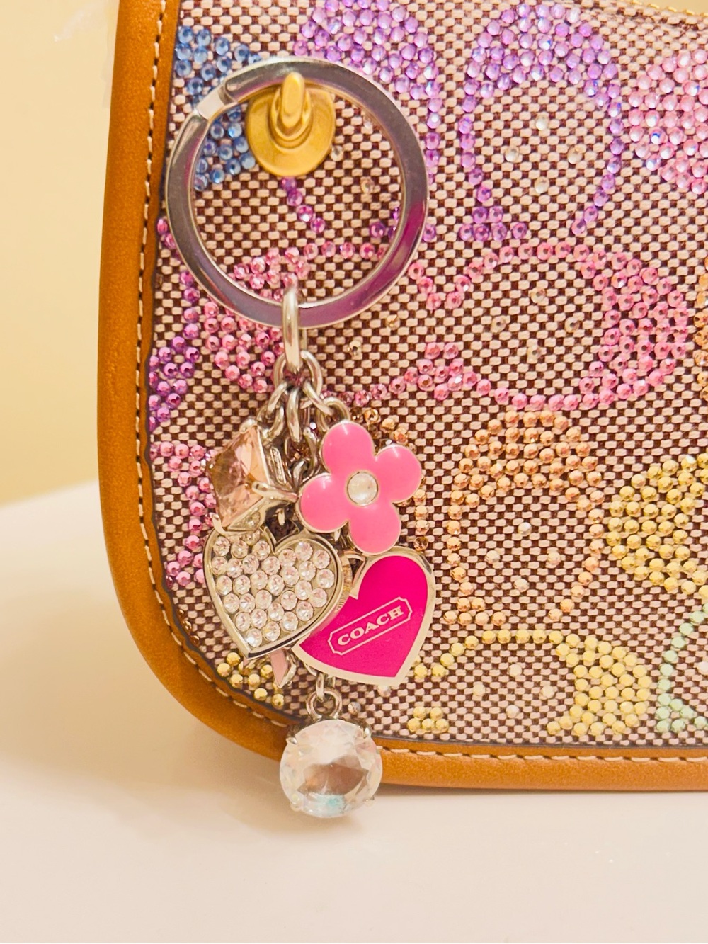 RARE Coach Y2K Heart & Cancer Awareness Keychain/ Bag Charm - Picture 2 of 14